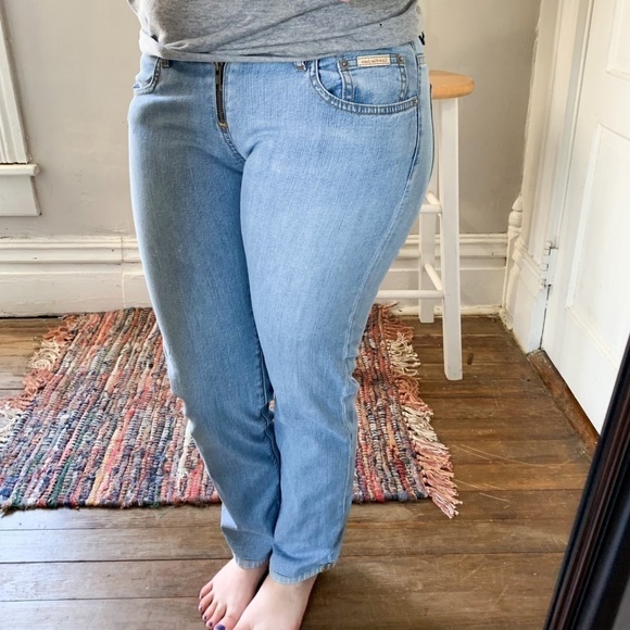 VTG Y2K Calvin Klein Unique Zip Up Straight Leg Light Wash Jeans Sz 7 Jrs - Picture 9 of 9